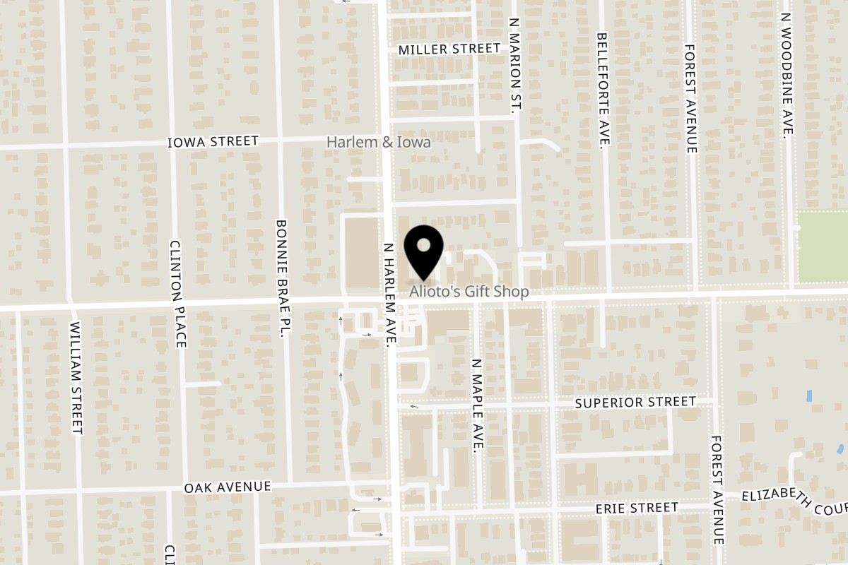 Map showing the location of Penny's Oak Park on 1130 Chicago Ave in Oak Park